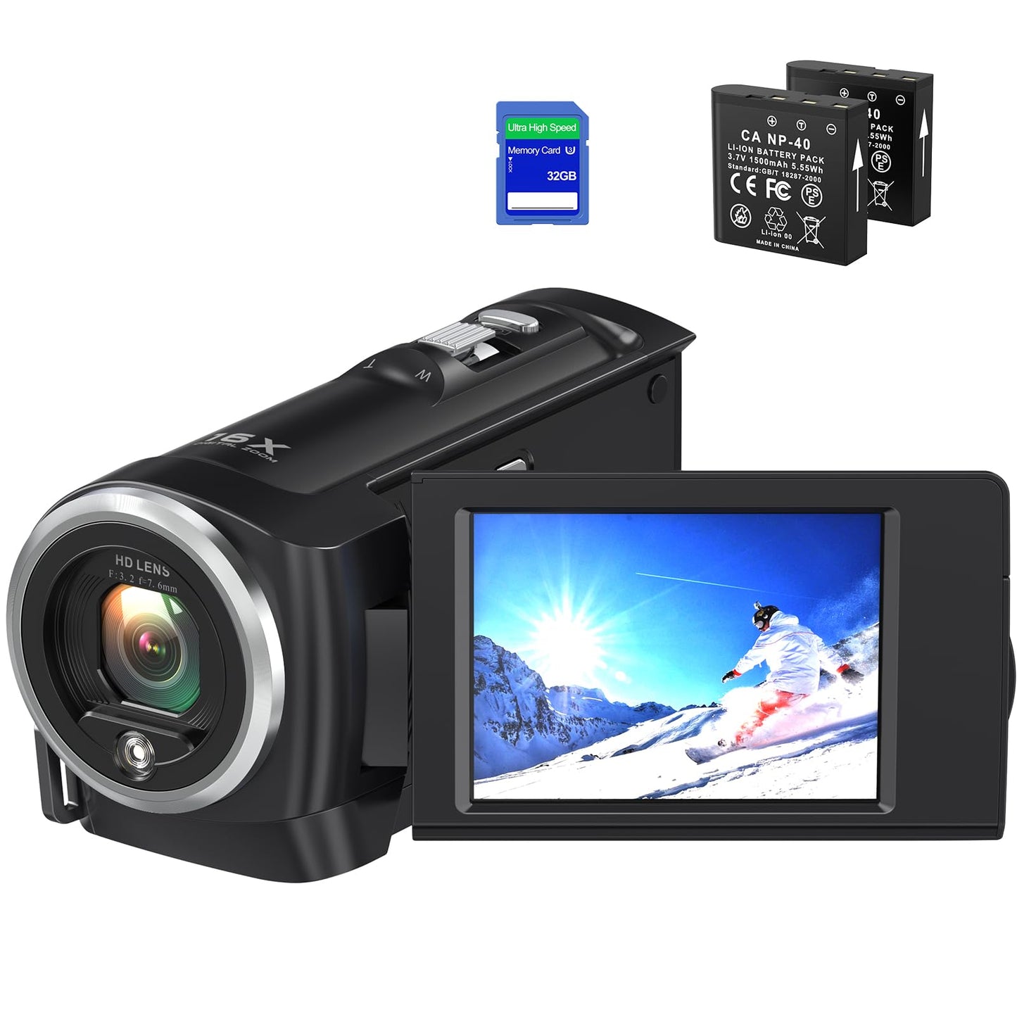 FANQUTU Videokamera 2.7K 56MP Camcorder 16x Zoom Full HD