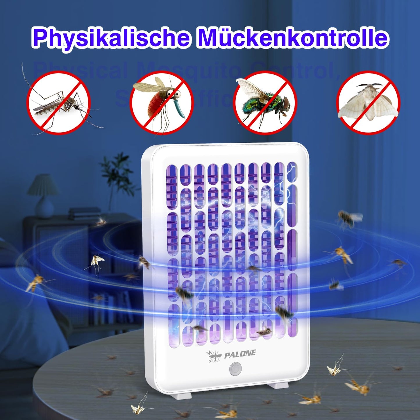 Elektrischer Insektenvernichter 4000V USB C Mückenlampe LED Akku