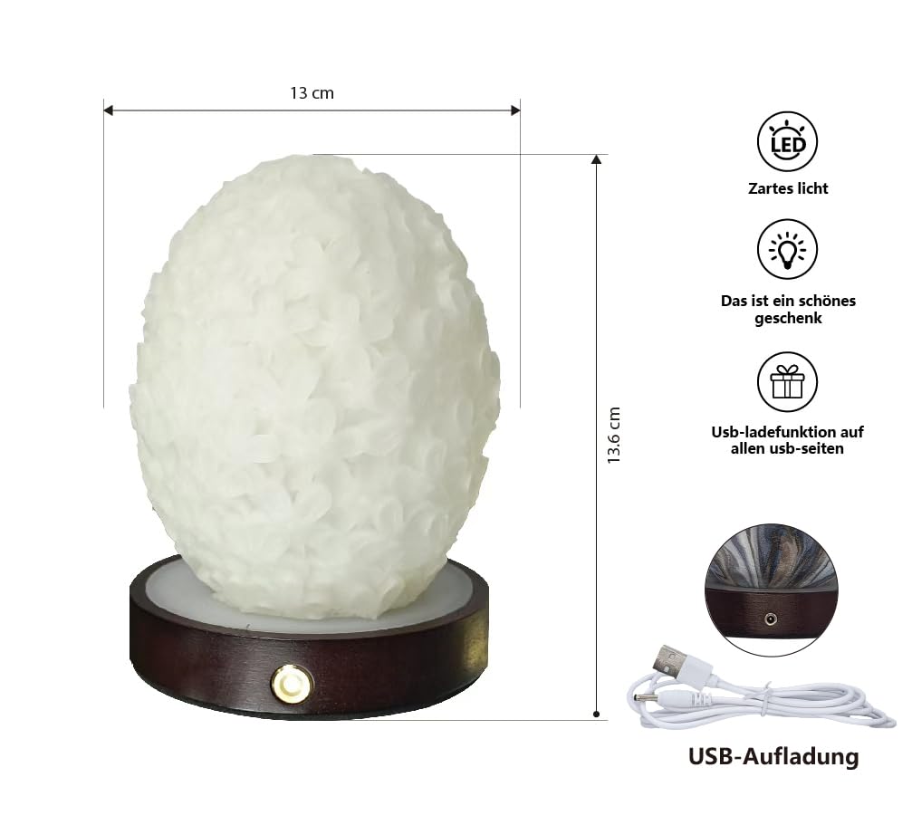 SSY LED Nachtlicht 3D Blumen Touchlampe USB Holzsockel dimmbar