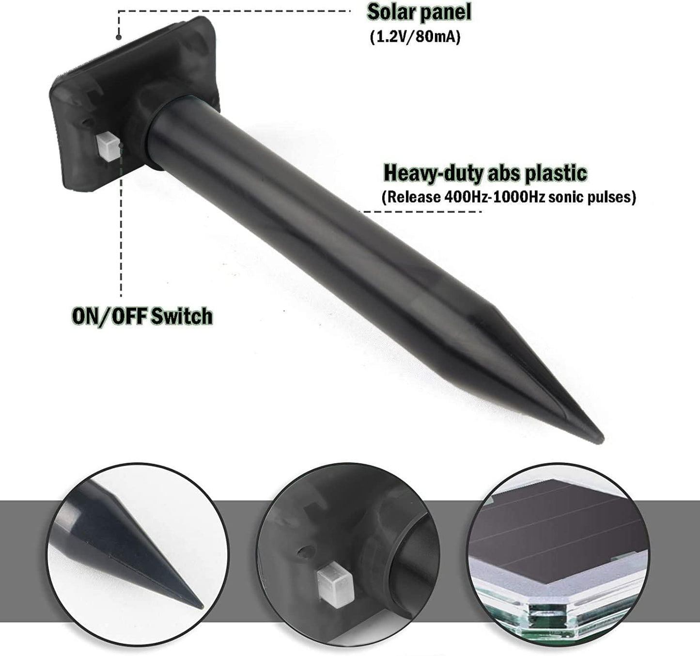 WUGEIN Solar Maulwurfvertreiber 4er Set Ultraschall IP66 Garten