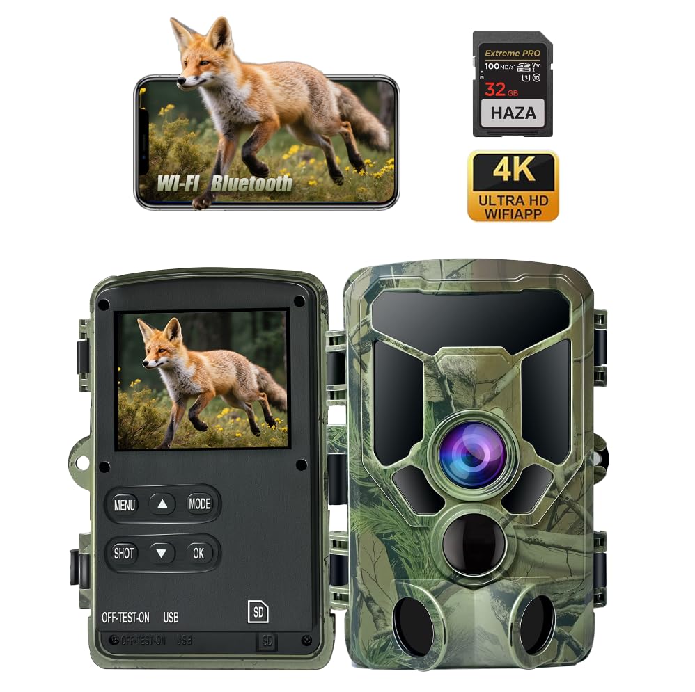 HAZA 4K WLAN Wildkamera 60MP Nachtsicht IP66 App Jagdkamera