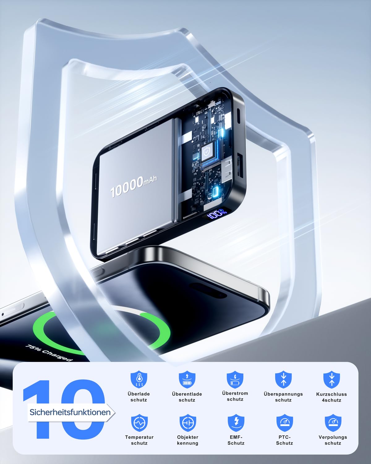 Gxorul 10000mAh MagSafe Powerbank 22.5W Schnelllade Akku Pack
