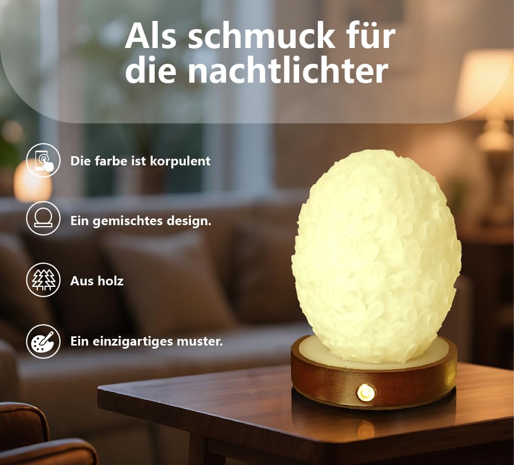 SSY LED Nachtlicht 3D Blumen Touchlampe USB Holzsockel dimmbar