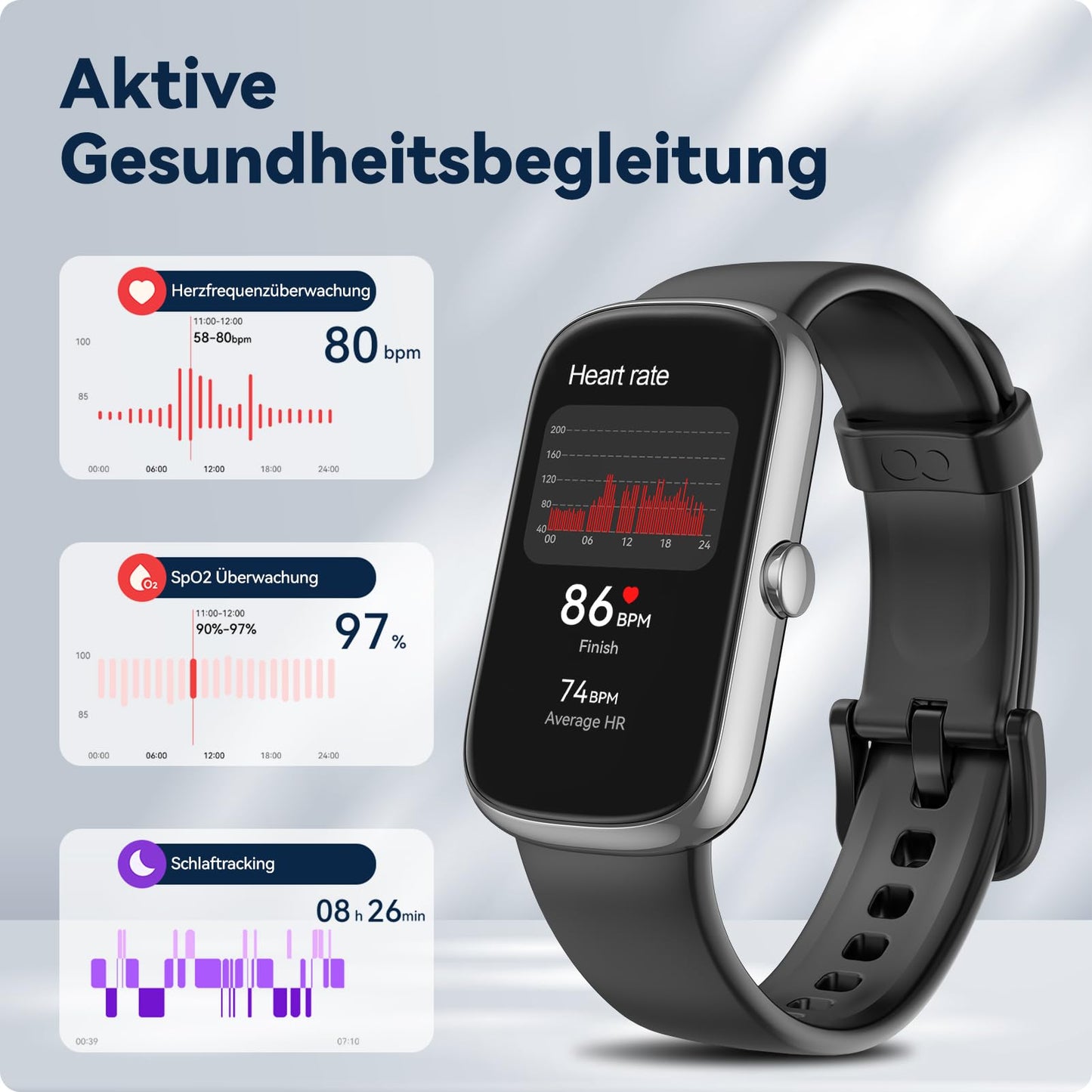anyloop Fitness Tracker 1,47" Smartwatch Pulsuhr SpO2 Schlaf