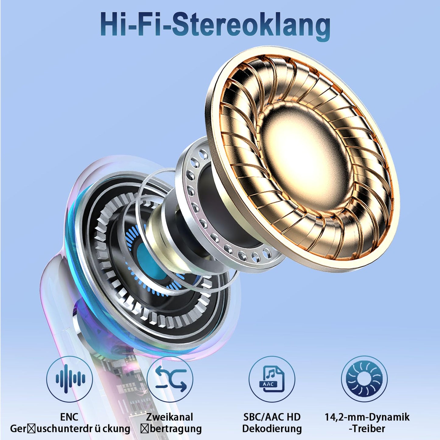 Bluetooth 5.3 Kopfhörer In Ear Kabellos 4 Mic 48H Bass LED ENC IP7