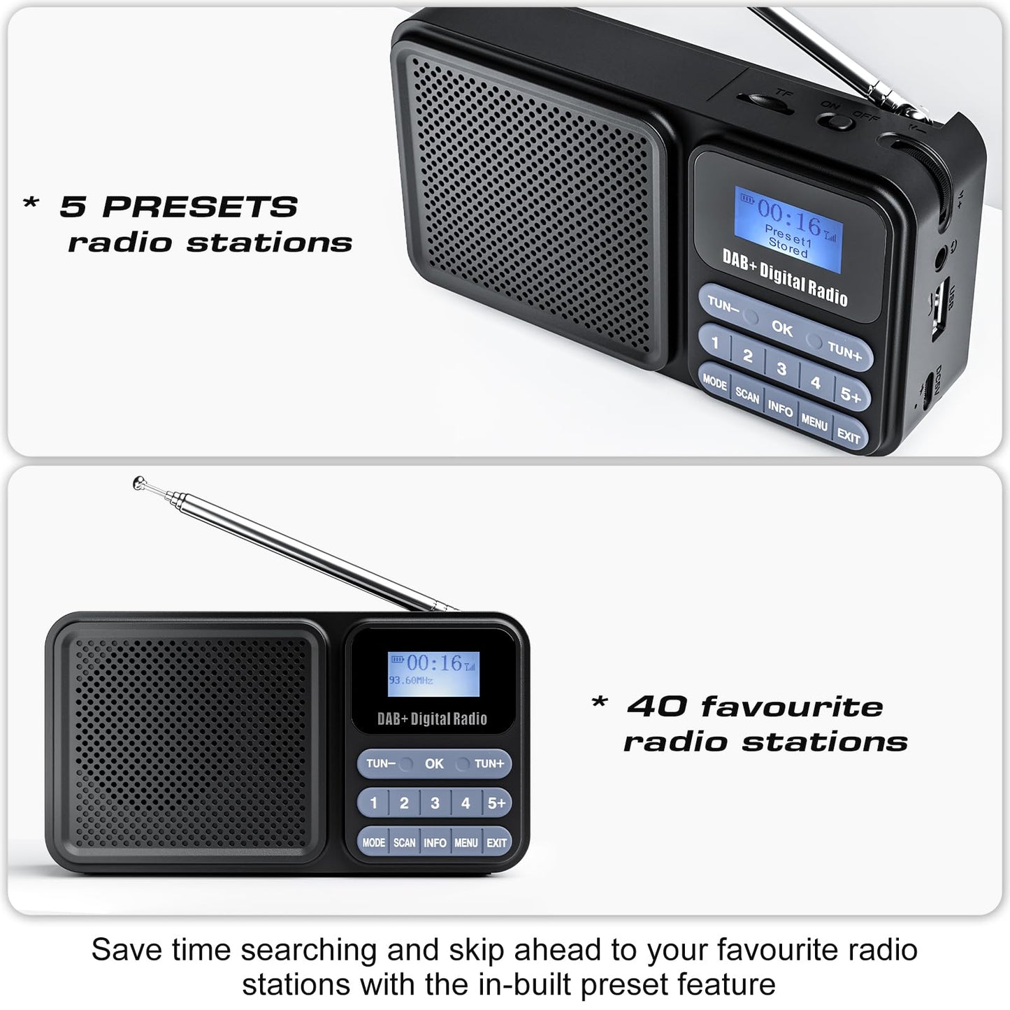Gallypek DAB+ Radio FM Bluetooth 5.0 Akku Solar USB Küchenradio