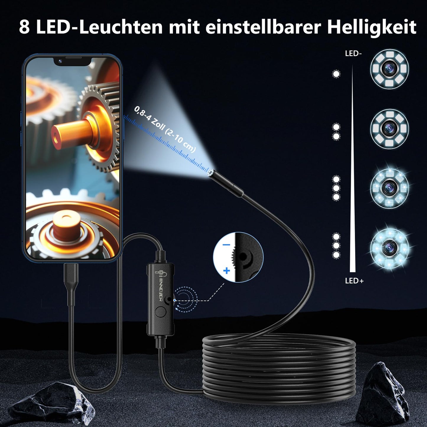 Endoskopkamera mit 8 LED, 1920P HD, IP67 wasserdicht, 5 m Kabel