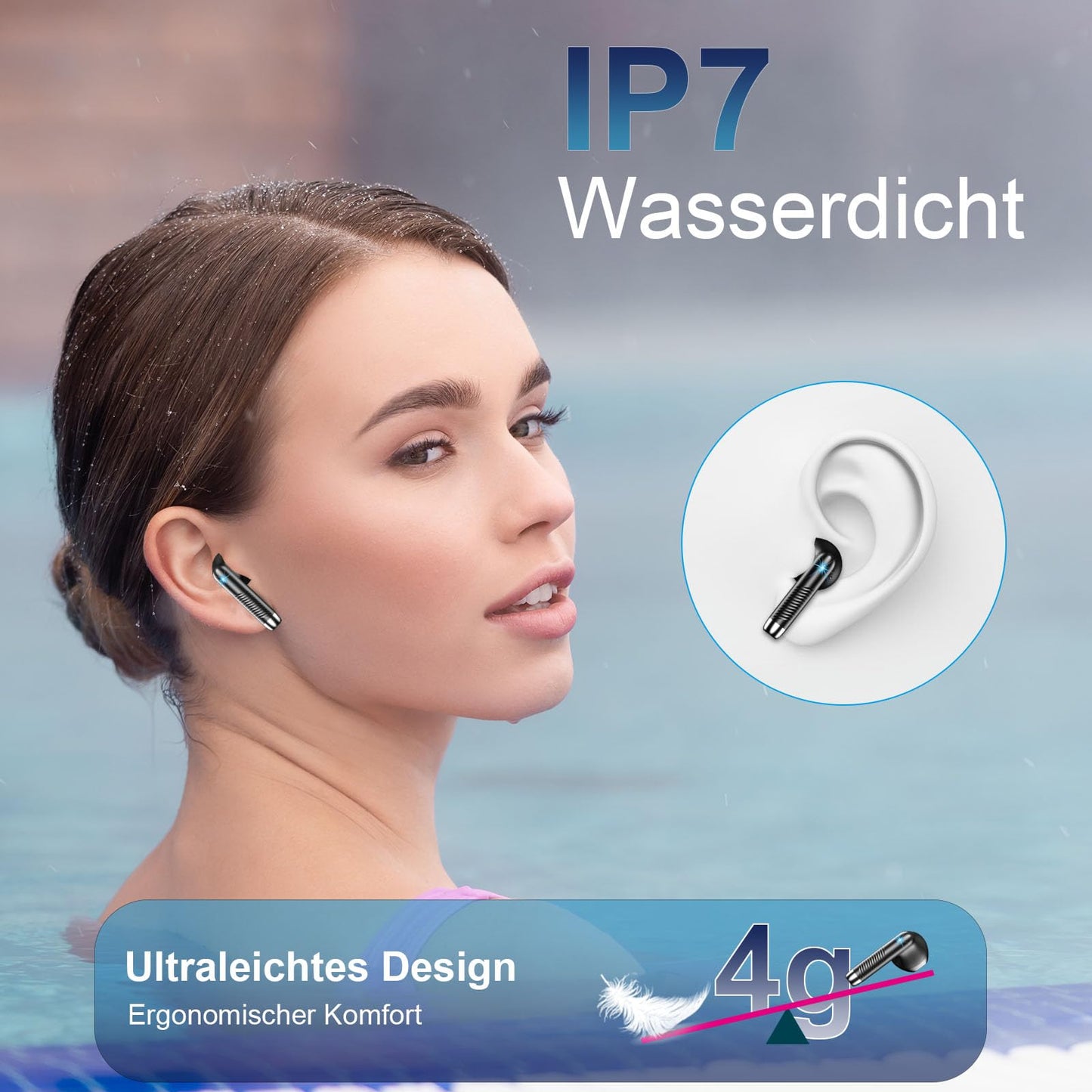 Bluetooth 5.3 Kopfhörer In Ear Kabellos 4 Mic 48H Bass LED ENC IP7