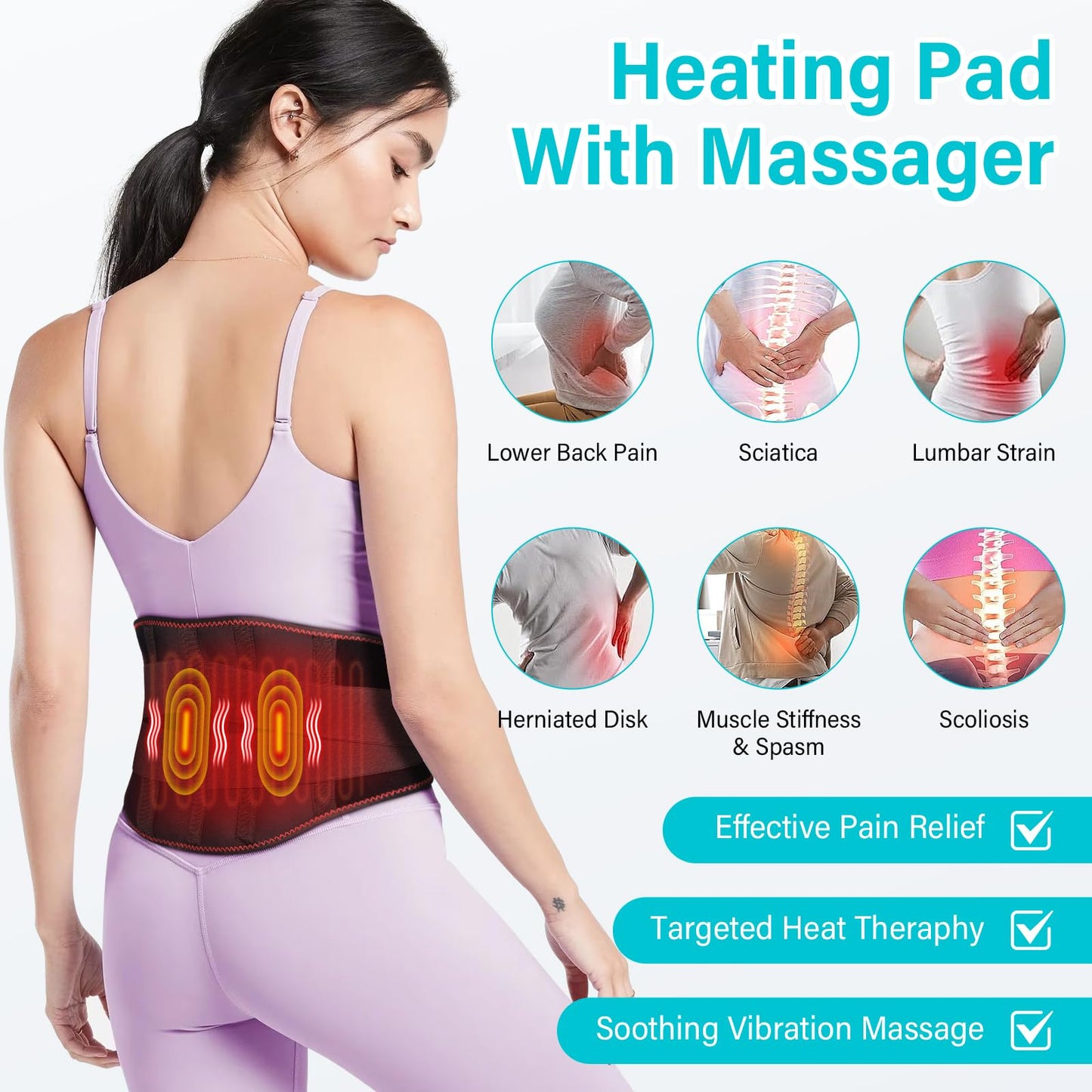 Naxup Heizgurt Rücken 5000mAh Akku Massage 3 Stufen Auto Off Rot