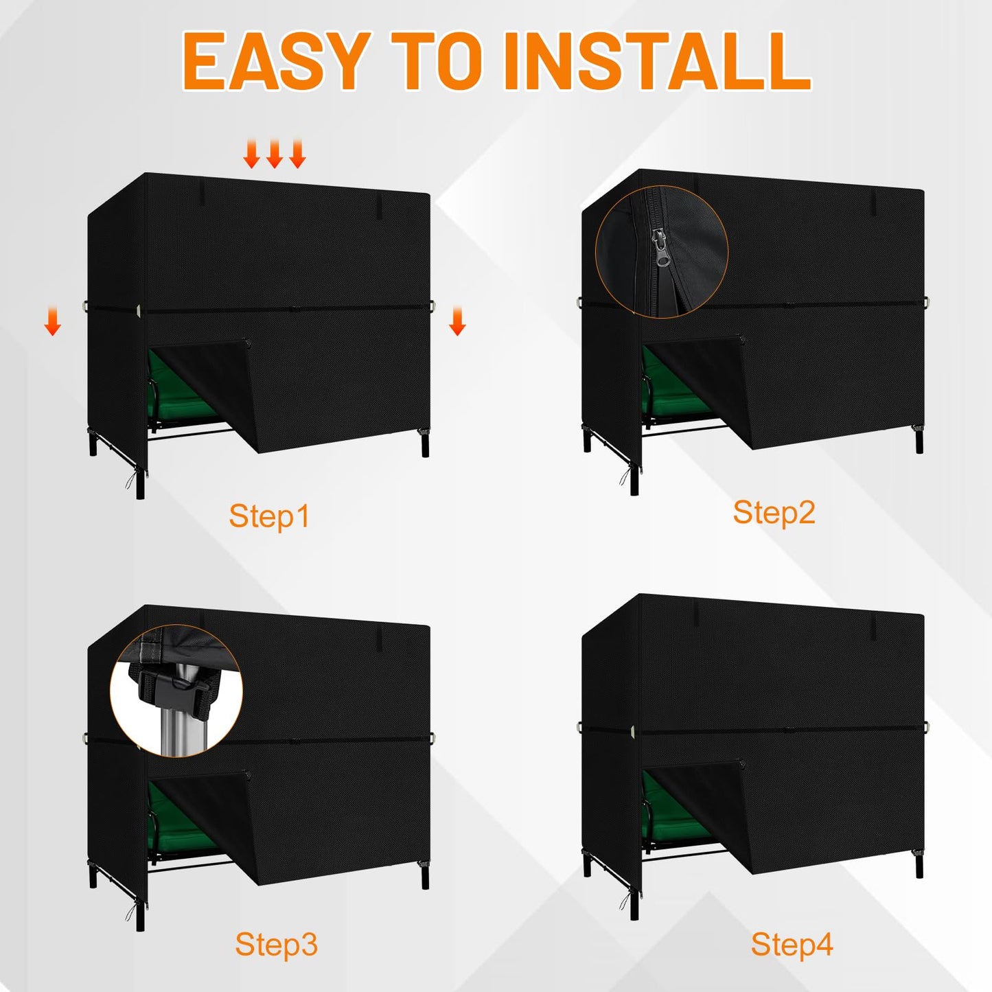 Hollywoodschaukel Abdeckung 180x120x160 cm Wasserdicht UV-Schutz Schwarz