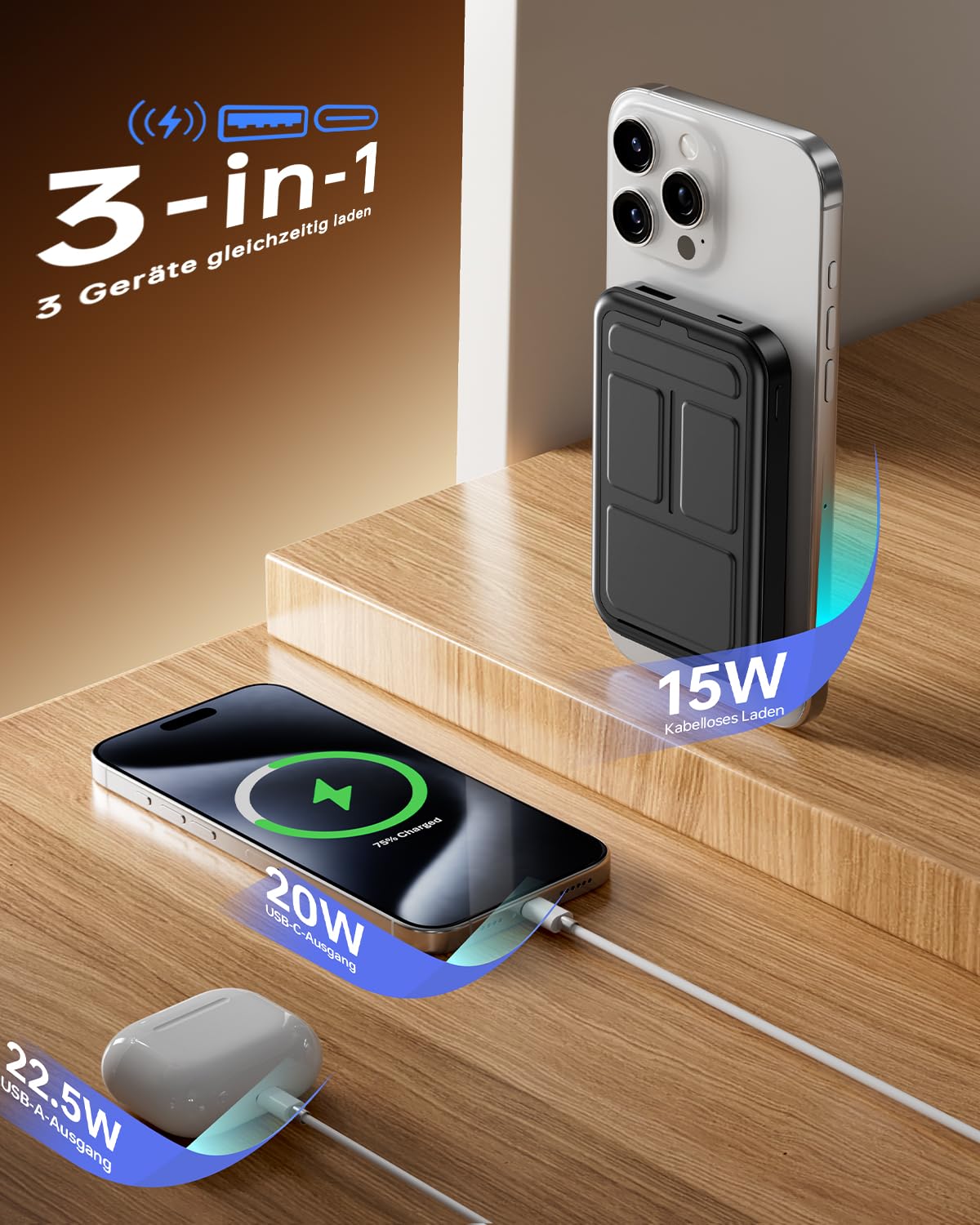 Gxorul 10000mAh MagSafe Powerbank 22.5W Schnelllade Akku Pack