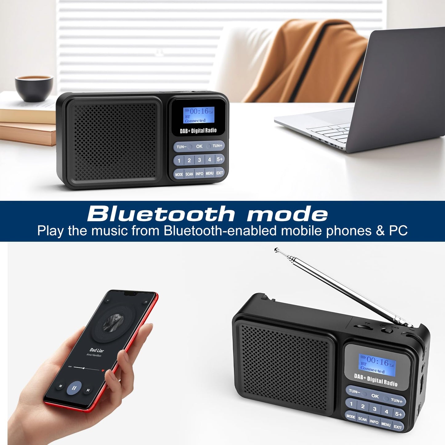Gallypek DAB+ Radio FM Bluetooth 5.0 Akku Solar USB Küchenradio