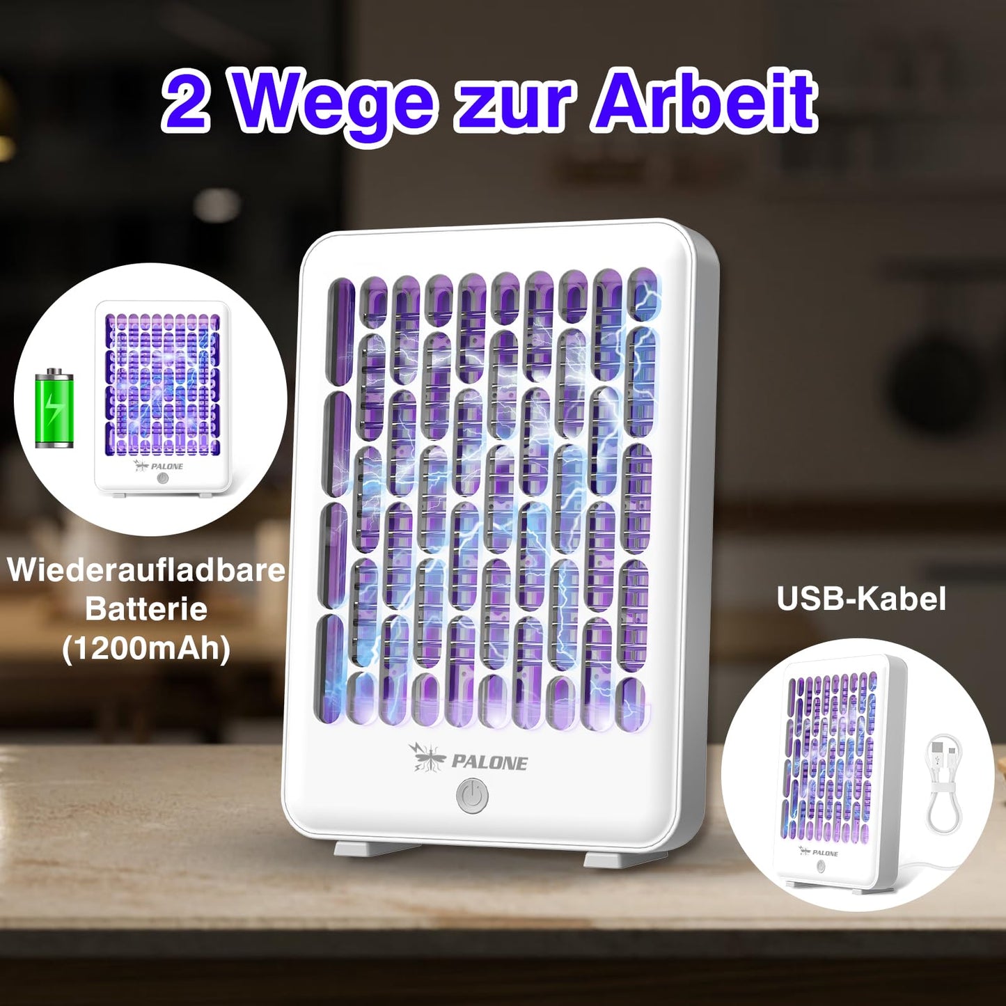 Elektrischer Insektenvernichter 4000V USB C Mückenlampe LED Akku
