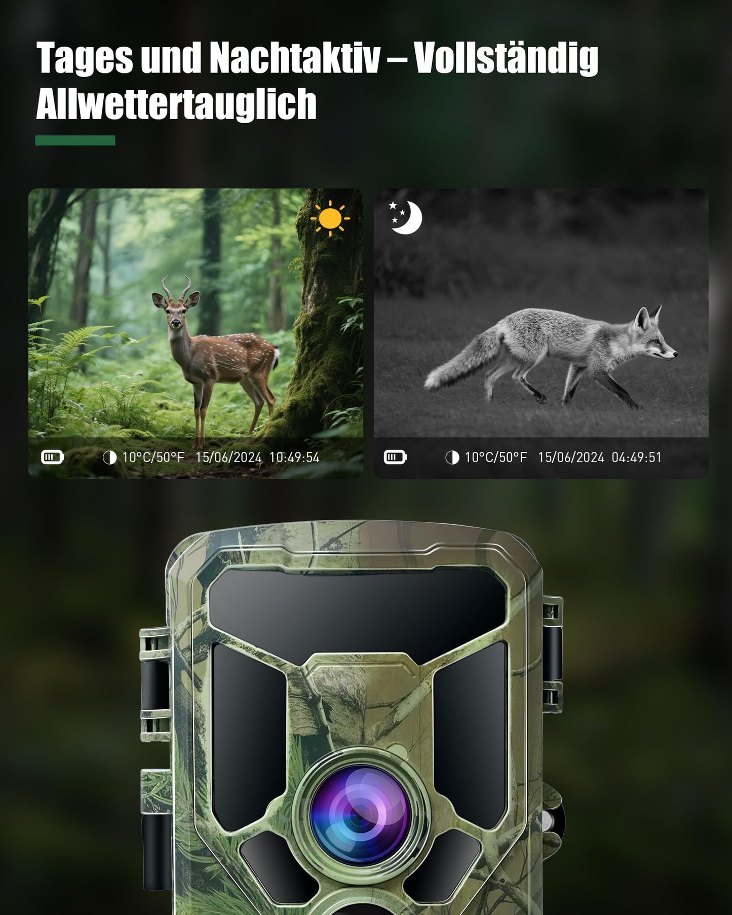 HAZA 4K WLAN Wildkamera 60MP Nachtsicht IP66 App Jagdkamera