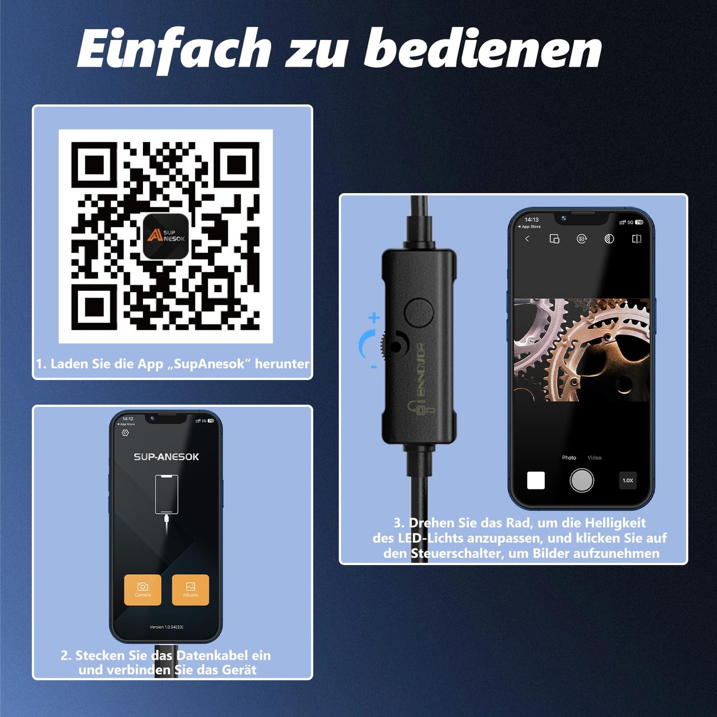 Endoskopkamera mit 8 LED, 1920P HD, IP67 wasserdicht, 5 m Kabel