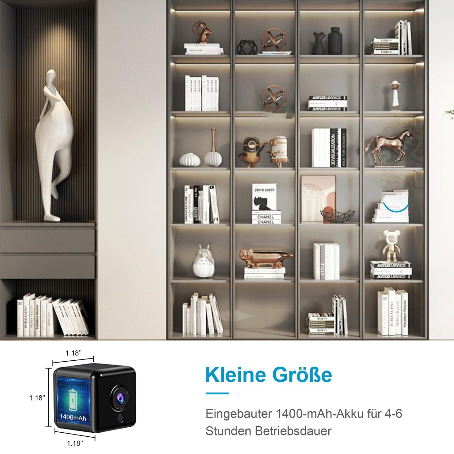 Mini Innenraum Sicherheitskamera 4K WLAN mit Nachtsicht & Bewegung