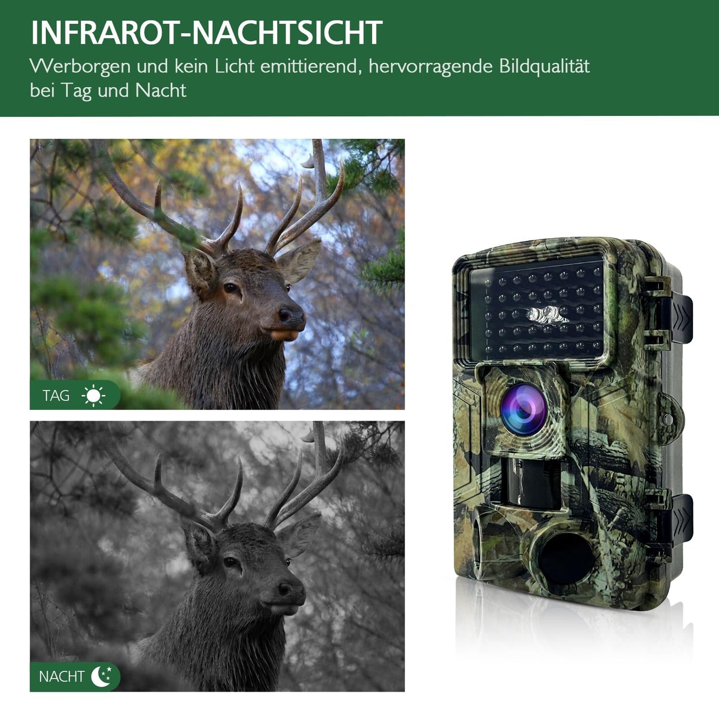 HAZA Wildkamera 2.7K 58MP Nachtsicht Bewegungssensor IP66 SD