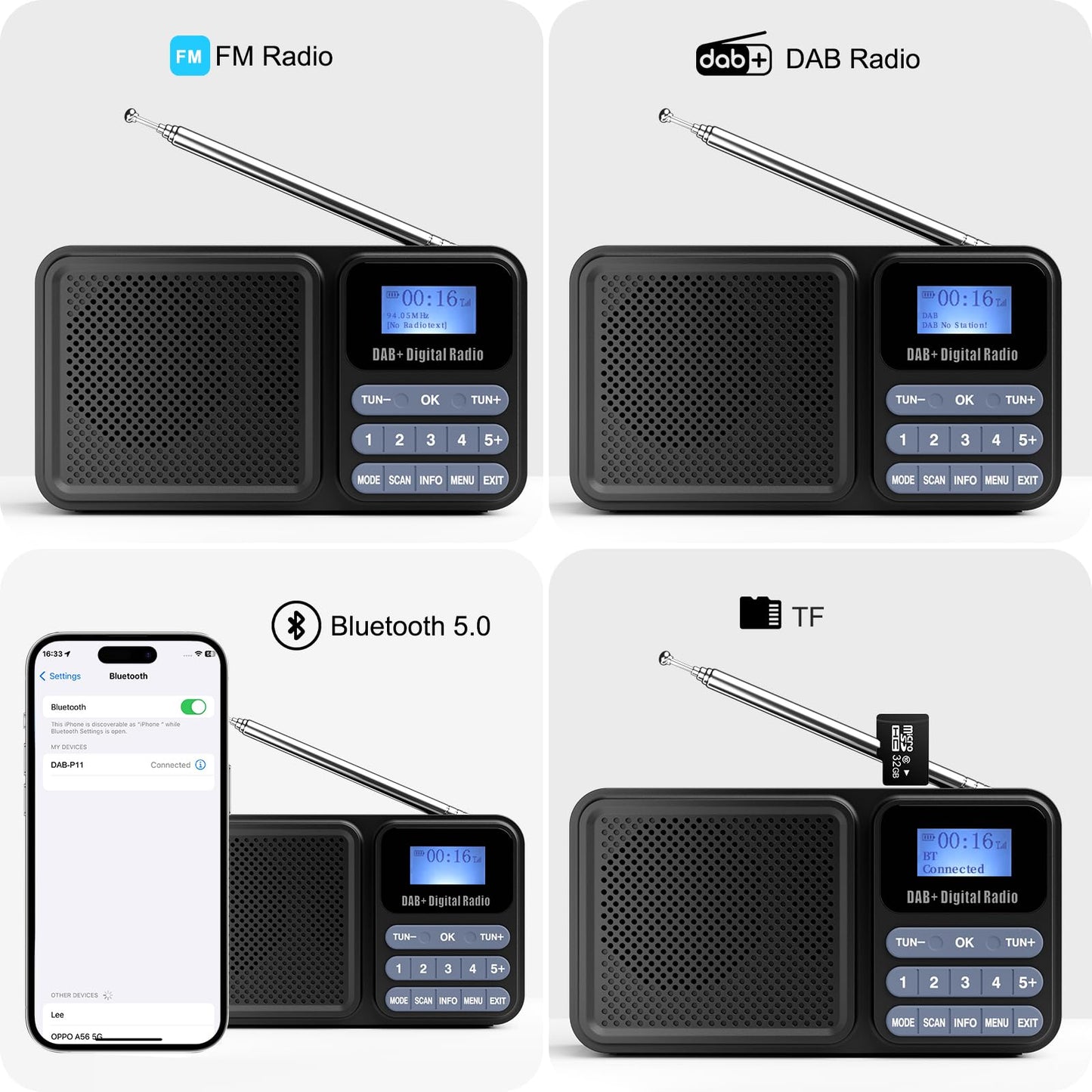 Gallypek DAB+ Radio FM Bluetooth 5.0 Akku Solar USB Küchenradio