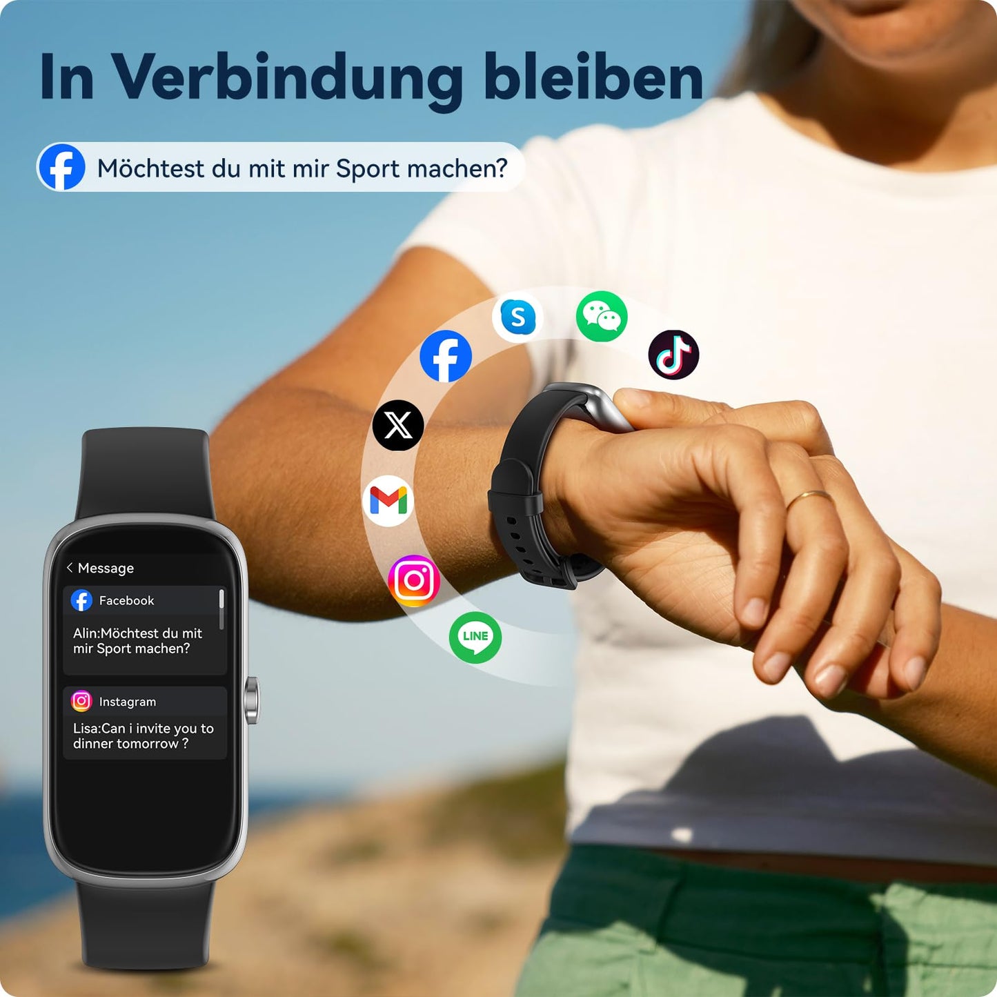 anyloop Fitness Tracker 1,47" Smartwatch Pulsuhr SpO2 Schlaf