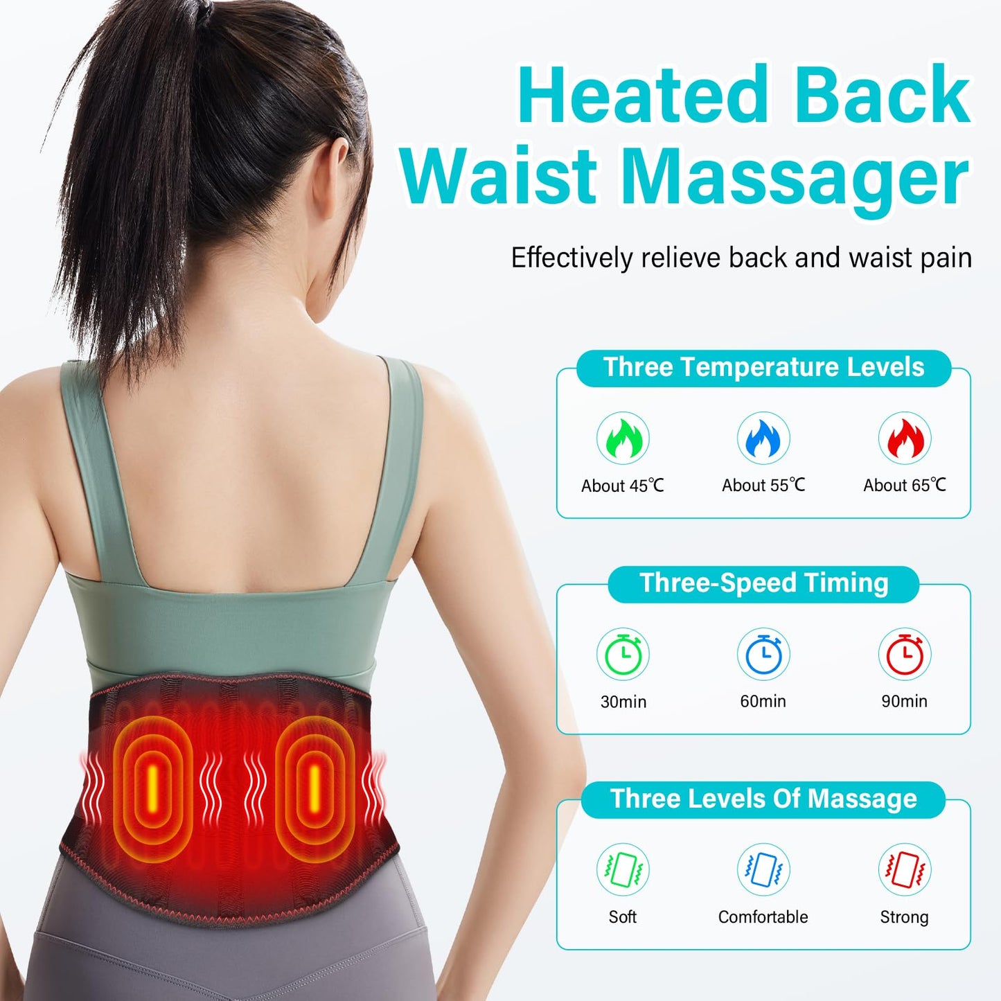 Naxup Heizgurt Rücken 5000mAh Akku Massage 3 Stufen Auto Off Rot