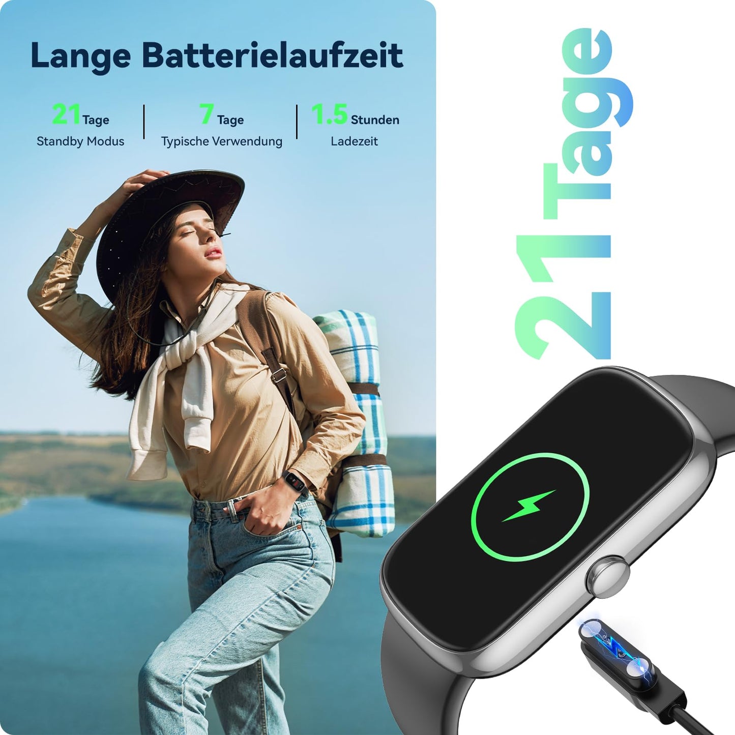 anyloop Fitness Tracker 1,47" Smartwatch Pulsuhr SpO2 Schlaf