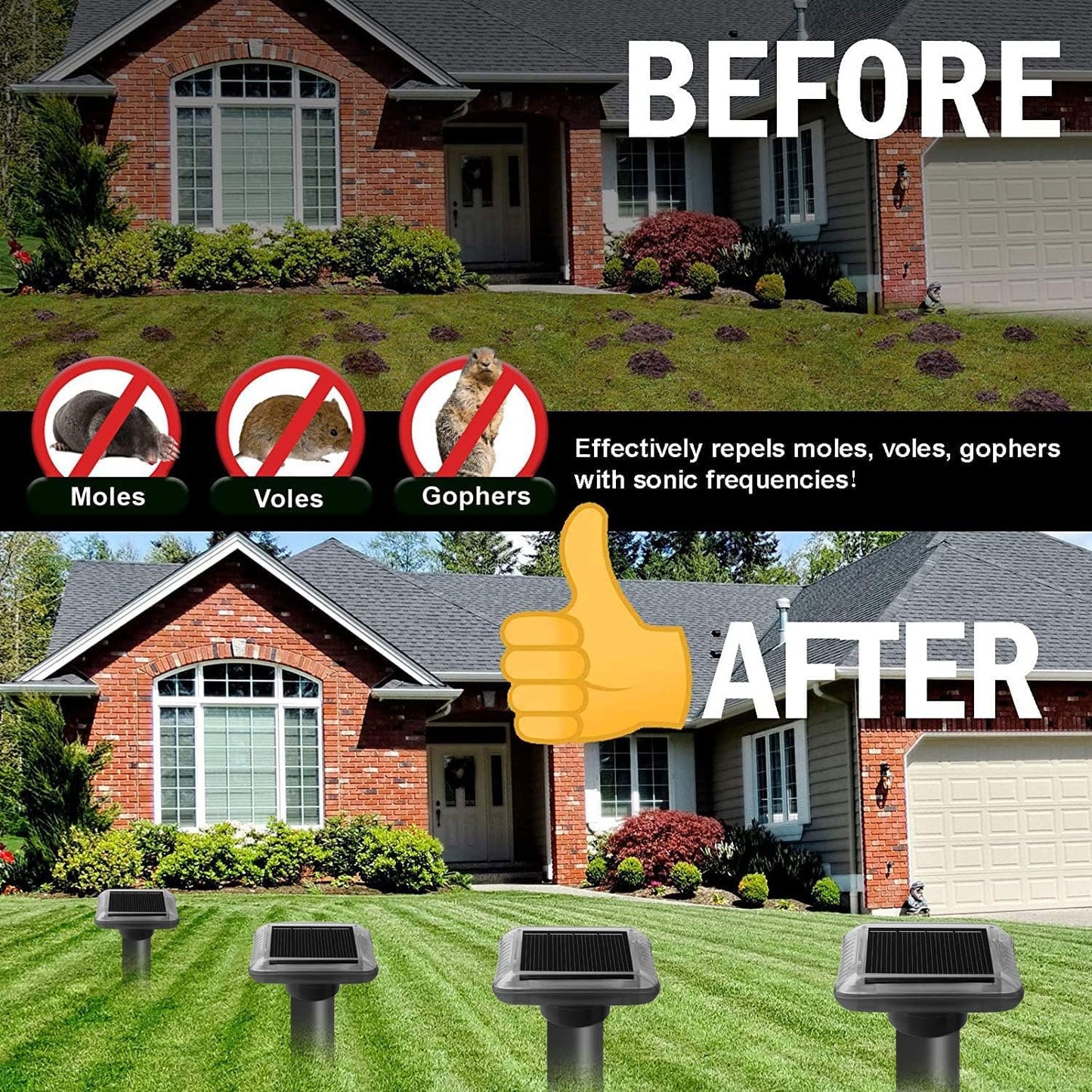 WUGEIN Solar Maulwurfvertreiber 4er Set Ultraschall IP66 Garten