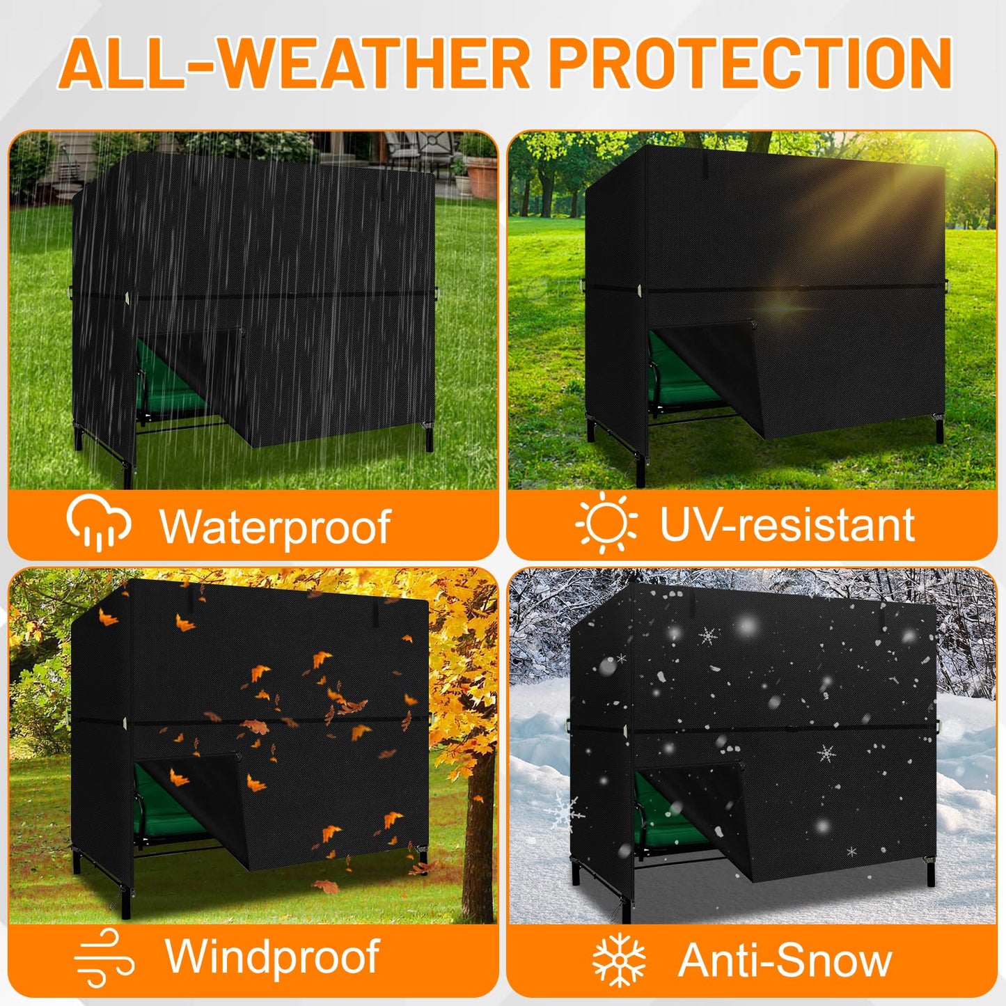 Hollywoodschaukel Abdeckung 180x120x160 cm Wasserdicht UV-Schutz Schwarz