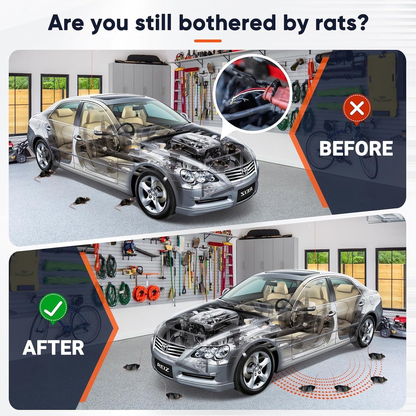 WUGEIN Marderschreck Ultraschall 12V LED Auto Mäuseschreck HH12