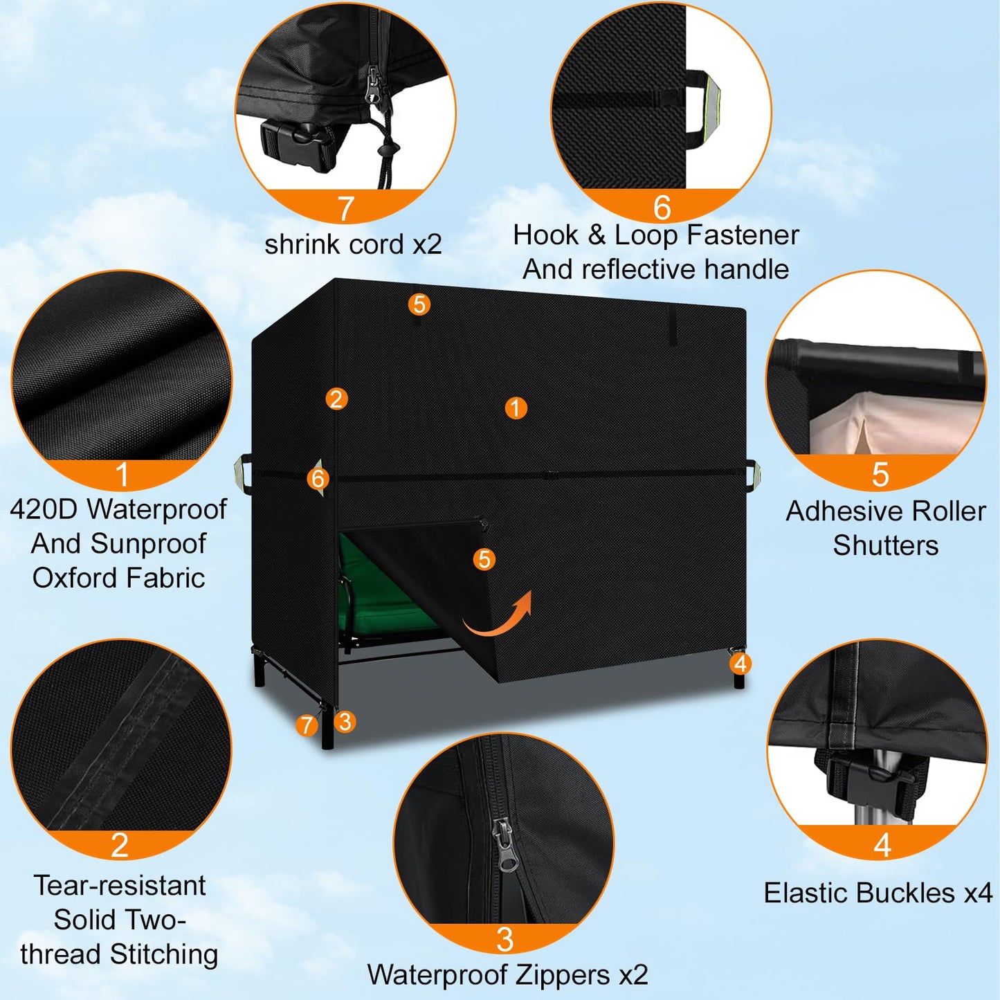 Hollywoodschaukel Abdeckung 180x120x160 cm Wasserdicht UV-Schutz Schwarz