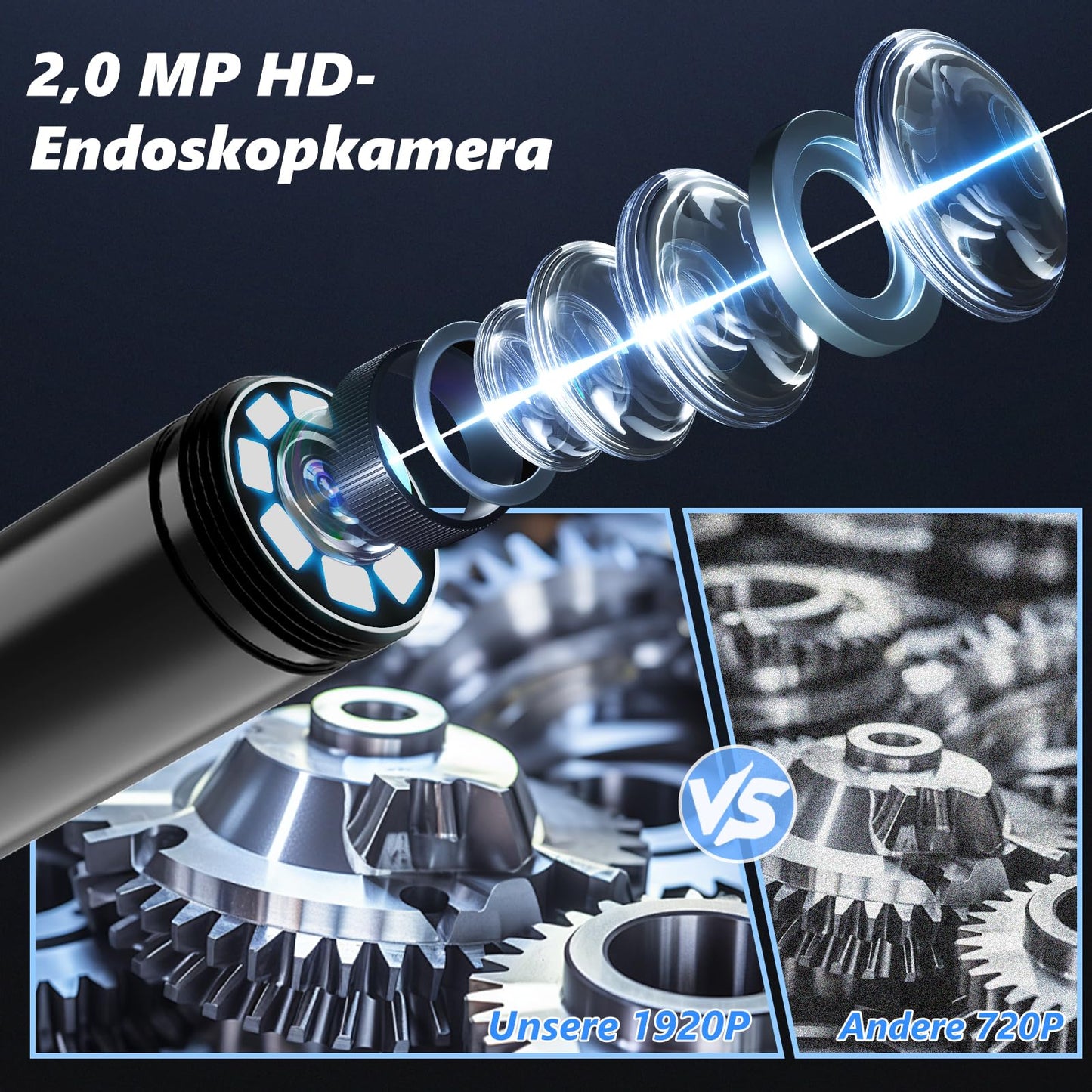 Endoskopkamera mit 8 LED, 1920P HD, IP67 wasserdicht, 5 m Kabel