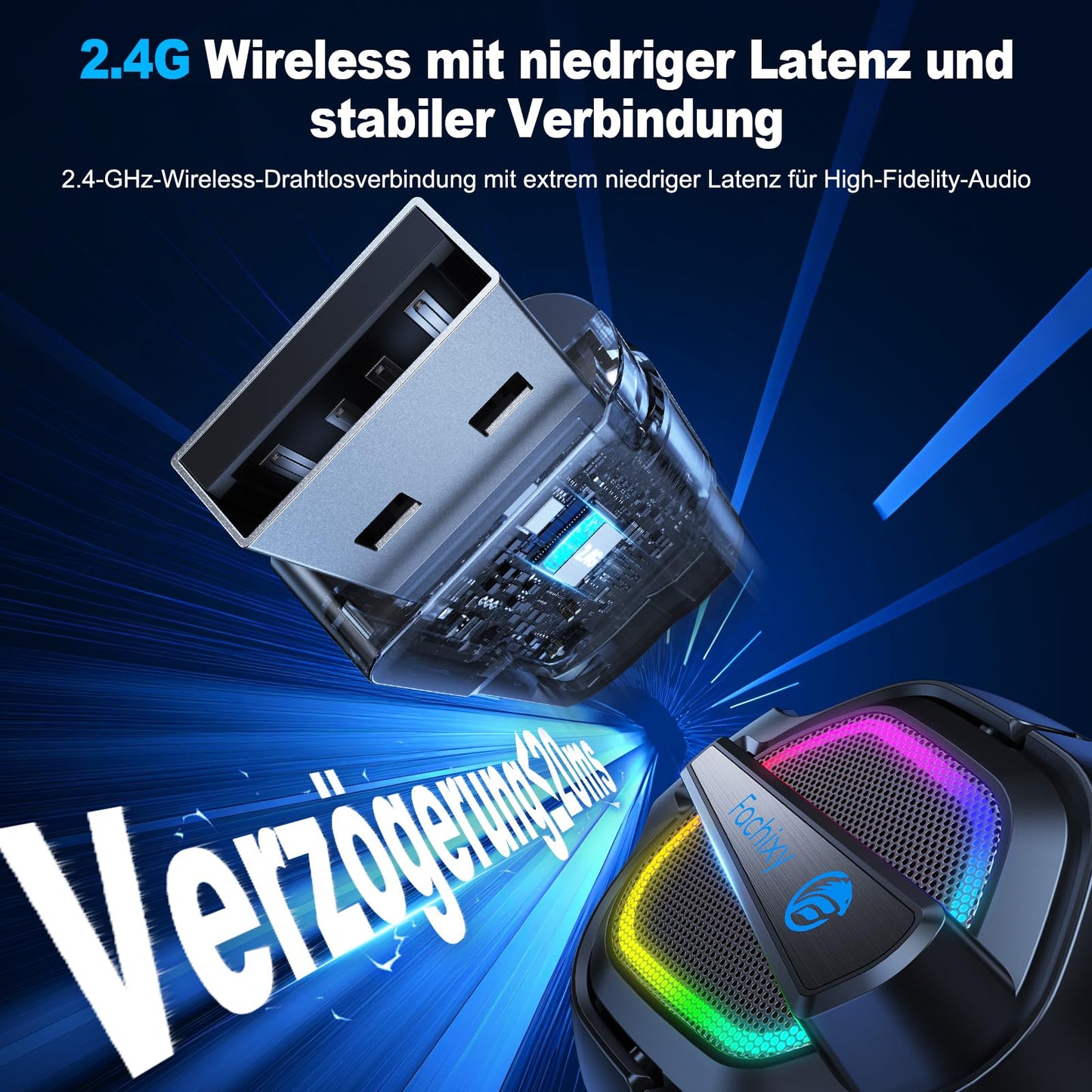 Fachixy FC200 Funk Gaming Headset 2.4G BT PS5 PC Switch 40h Mic+