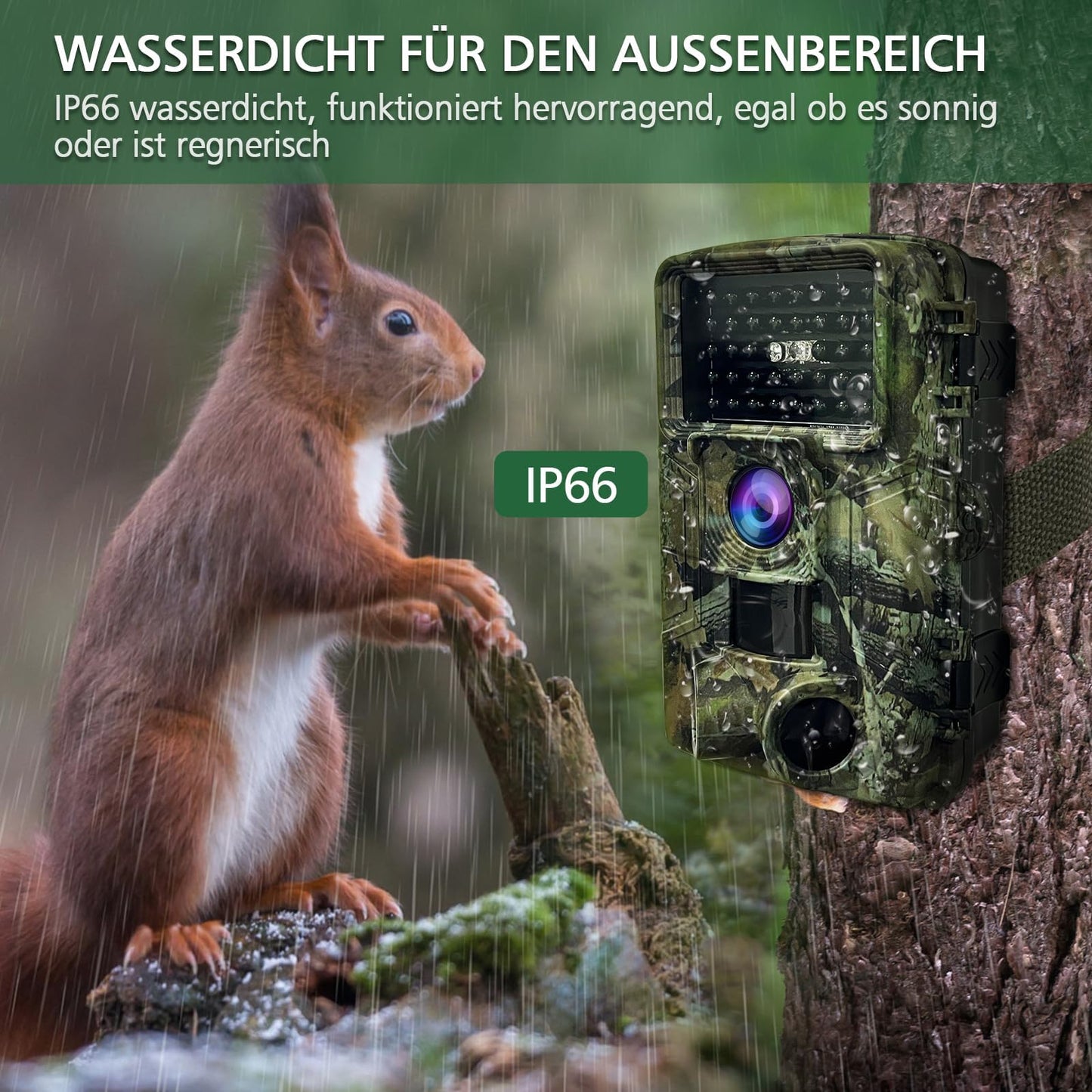 HAZA Wildkamera 2.7K 58MP Nachtsicht Bewegungssensor IP66 SD