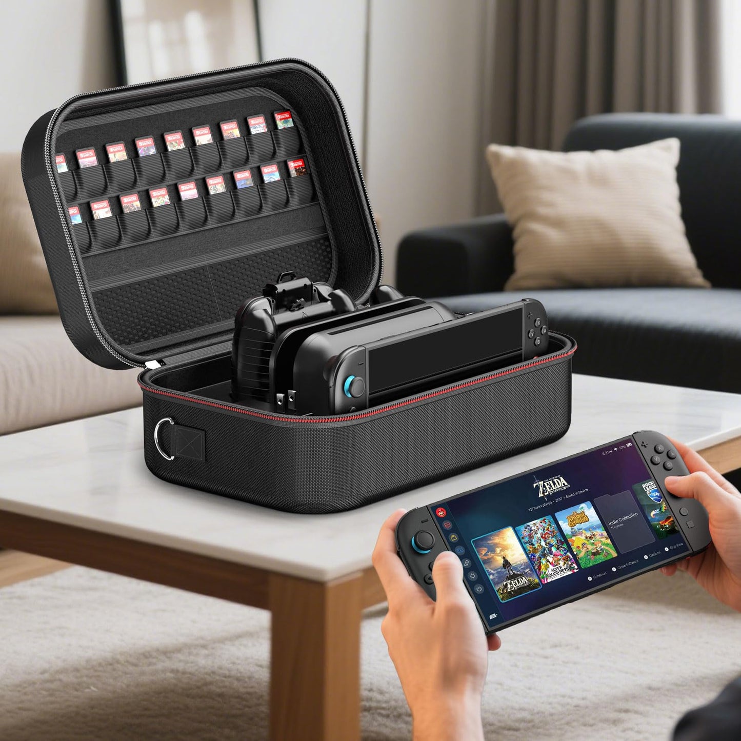 Nintendo Switch 2 Tasche wasserdicht stoßfest mit 18 Spielefächern