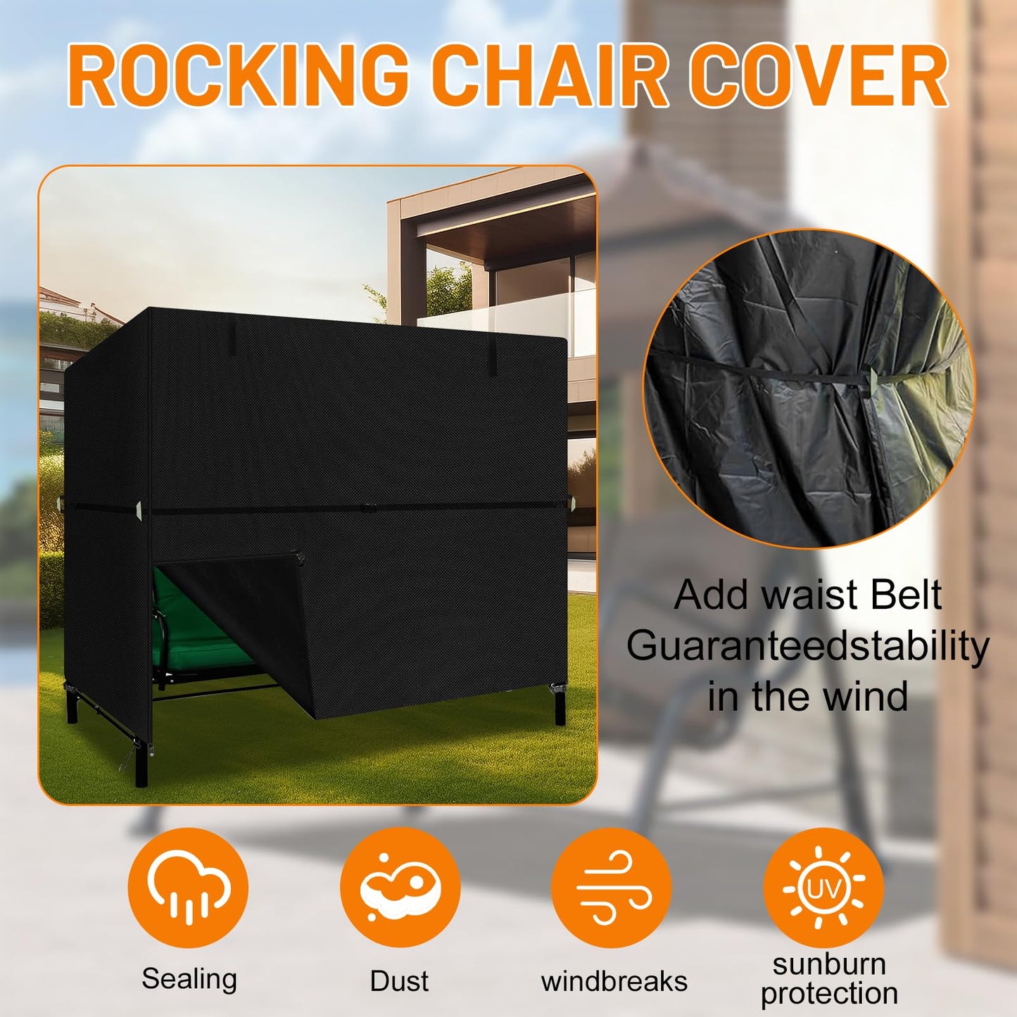 Hollywoodschaukel Abdeckung 180x120x160 cm Wasserdicht UV-Schutz Schwarz