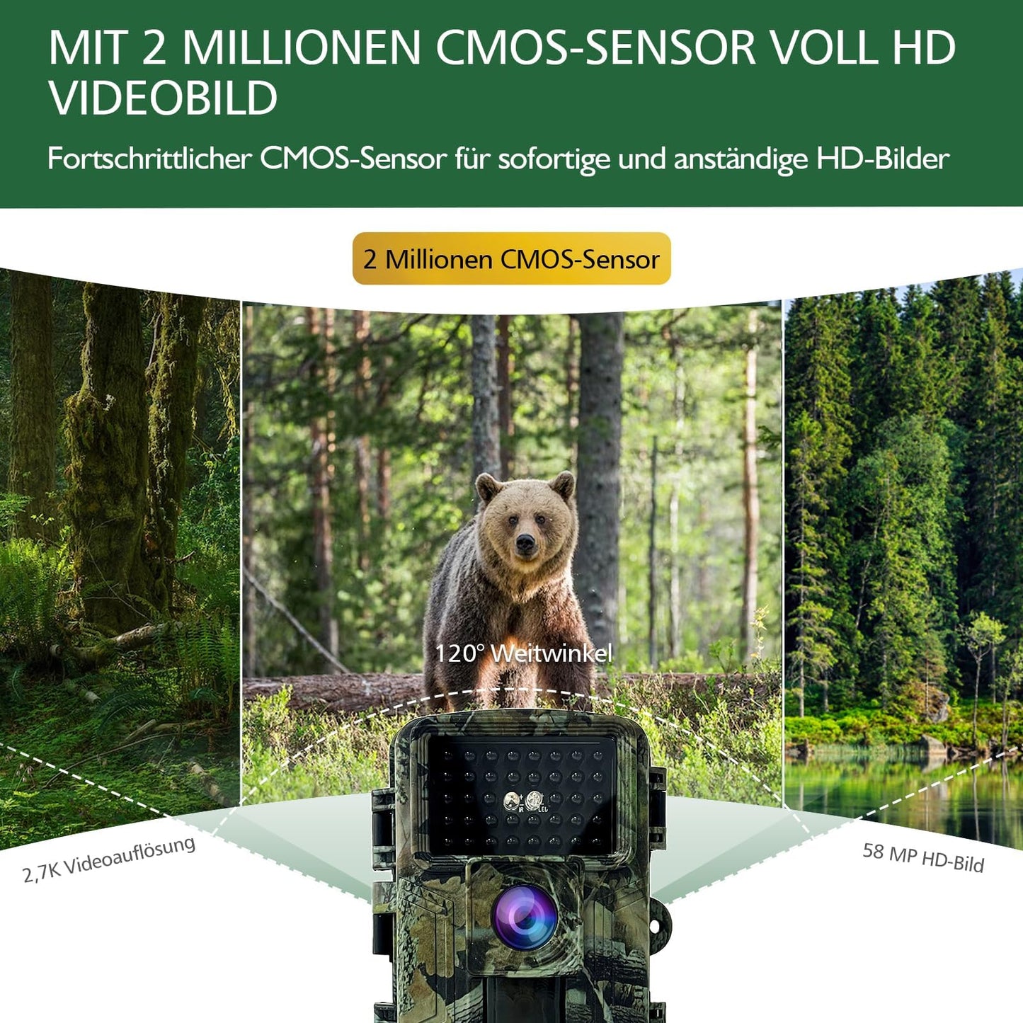 HAZA Wildkamera 2.7K 58MP Nachtsicht Bewegungssensor IP66 SD