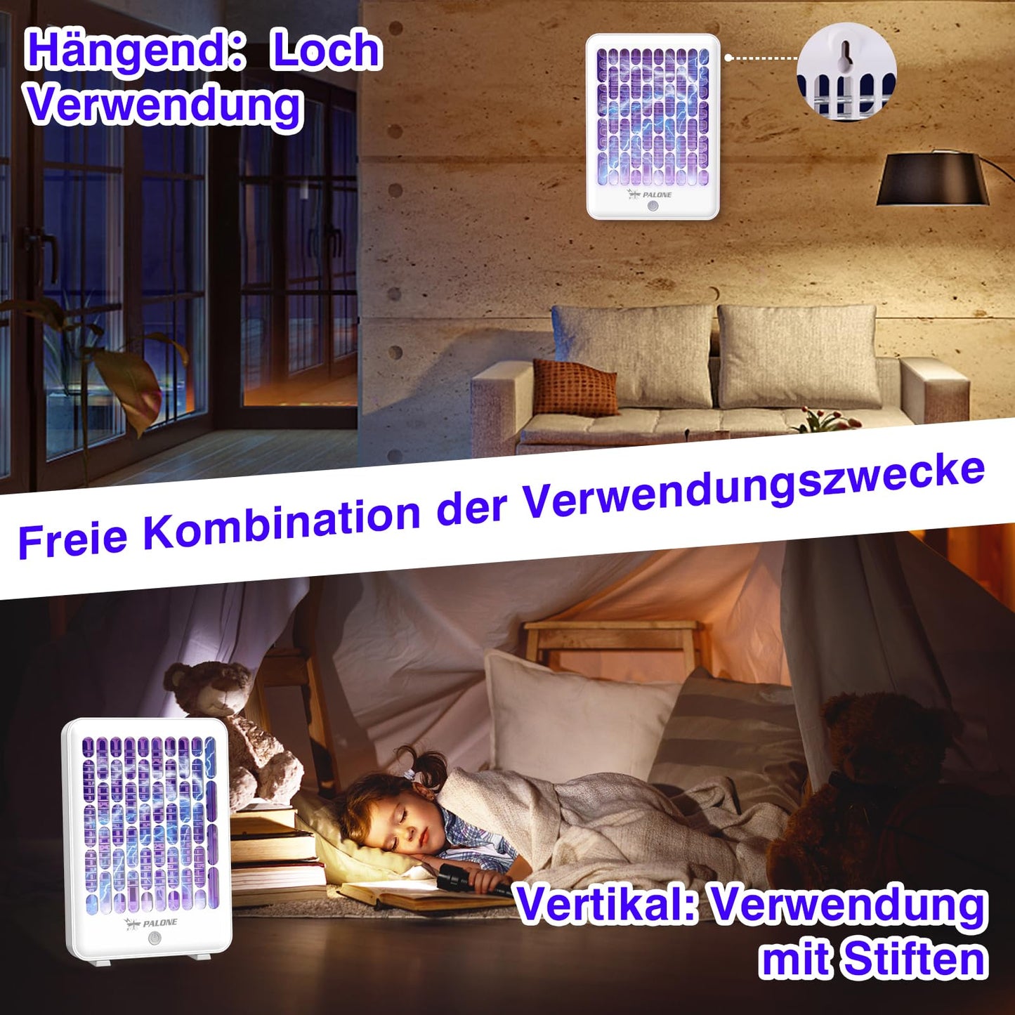 Elektrischer Insektenvernichter 4000V USB C Mückenlampe LED Akku