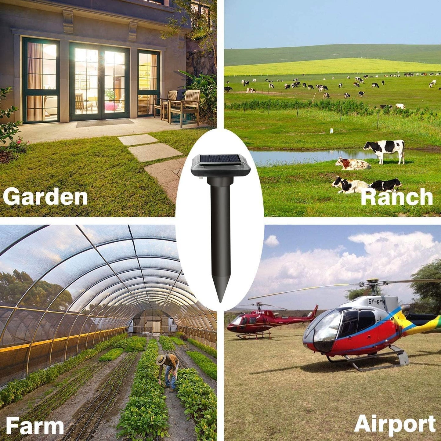 WUGEIN Solar Maulwurfvertreiber 4er Set Ultraschall IP66 Garten