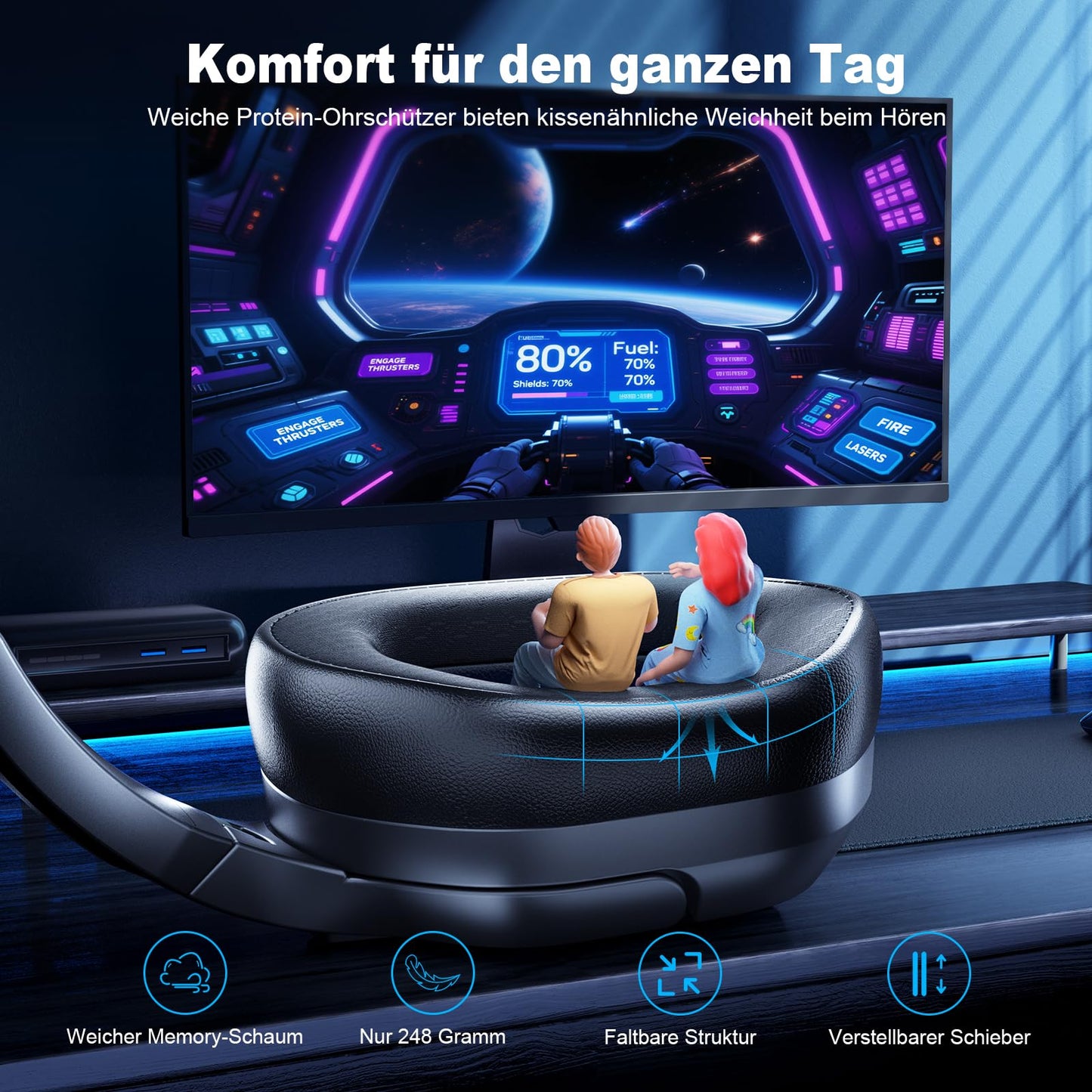 Fachixy FC200 Funk Gaming Headset 2.4G BT PS5 PC Switch 40h Mic+