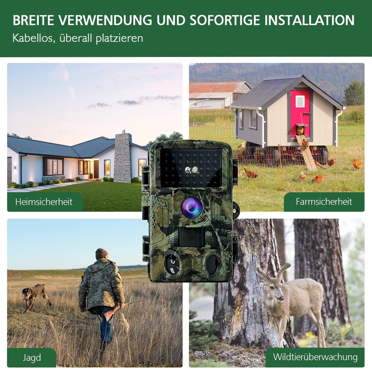 HAZA Wildkamera 2.7K 58MP Nachtsicht Bewegungssensor IP66 SD