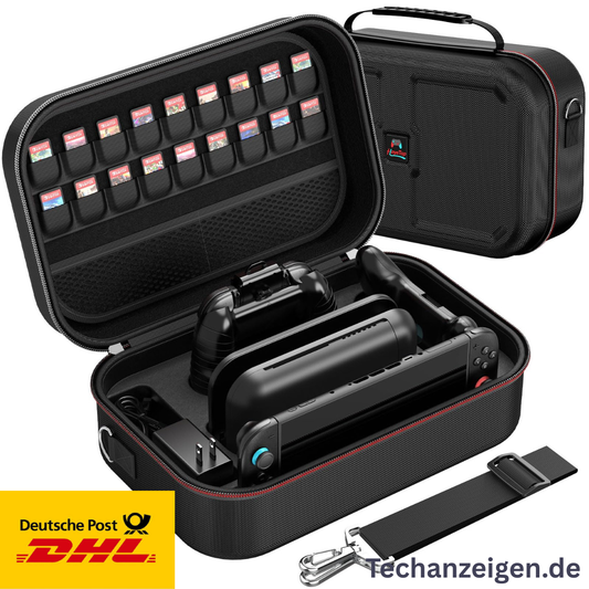 Nintendo Switch 2 Tasche wasserdicht stoßfest mit 18 Spielefächern