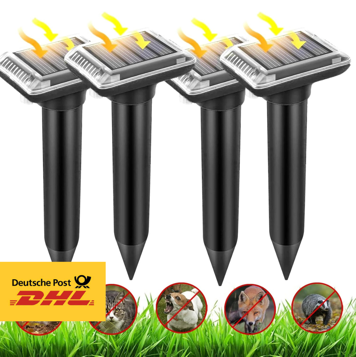 WUGEIN Solar Maulwurfvertreiber 4er Set Ultraschall IP66 Garten