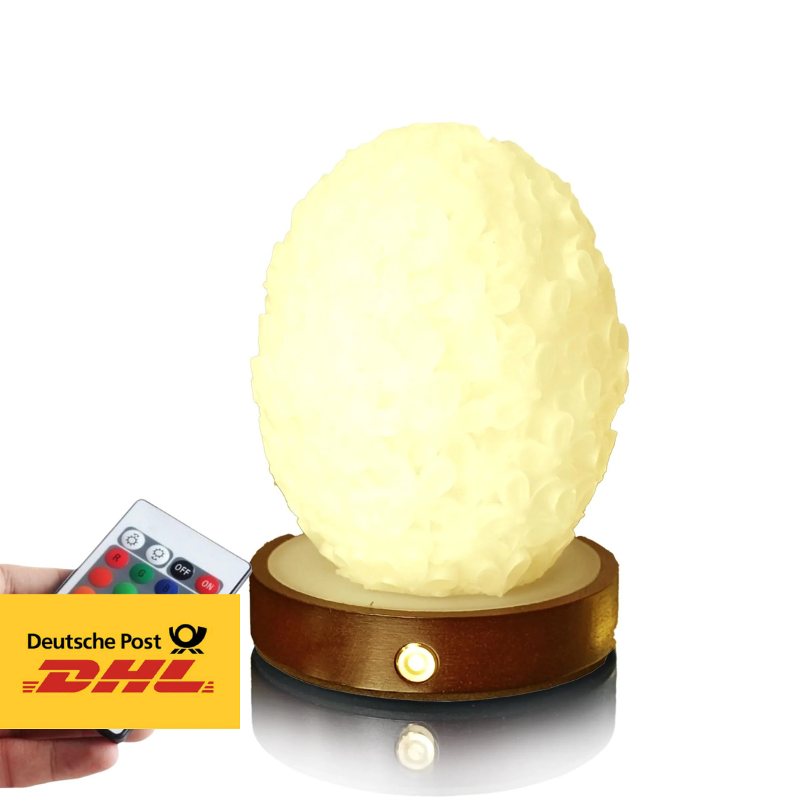 SSY LED Nachtlicht 3D Blumen Touchlampe USB Holzsockel dimmbar